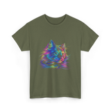 Colorful Cat Art Cat Lovers T-Shirt - Military Green