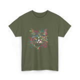 Colorful Cat Art Cat Lovers T-Shirt - Military Green