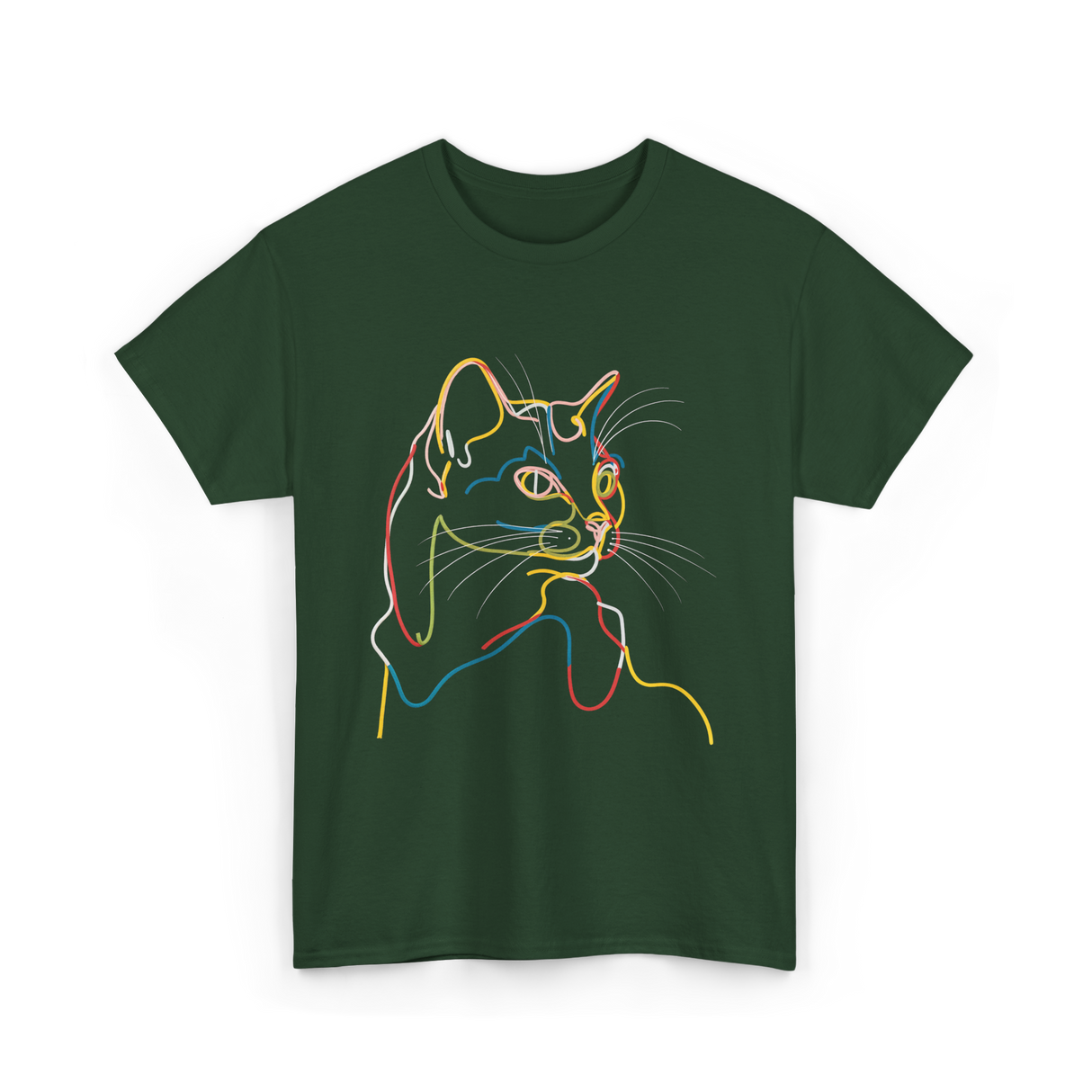 Colorful Cat Art Cat Lovers T-Shirt - Forest Green