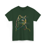 Colorful Cat Art Cat Lovers T-Shirt - Forest Green