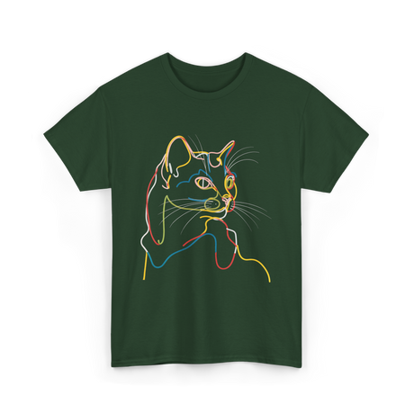 Colorful Cat Art Cat Lovers T-Shirt - Forest Green