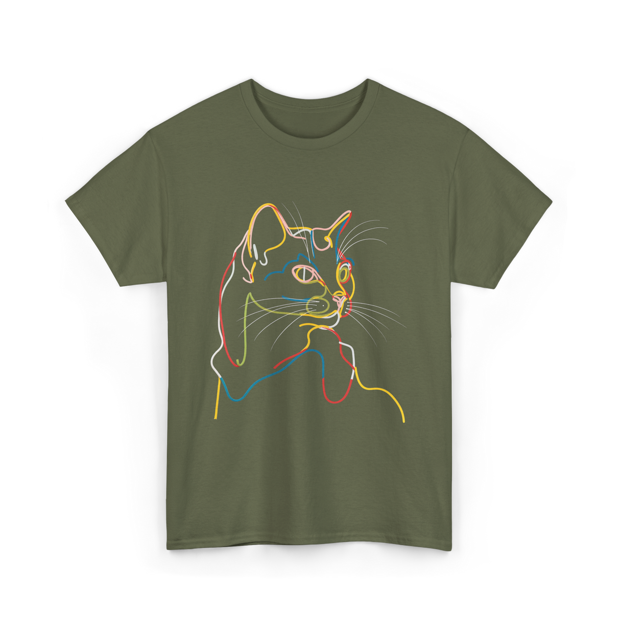 Colorful Cat Art Cat Lovers T-Shirt - Military Green