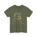 Colorful Cat Art Cat Lovers T-Shirt - Military Green