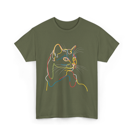 Colorful Cat Art Cat Lovers T-Shirt - Military Green