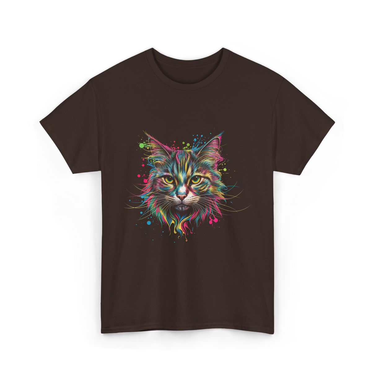 Colorful Cat Art Cat Lovers T-Shirt - Dark Chocolate