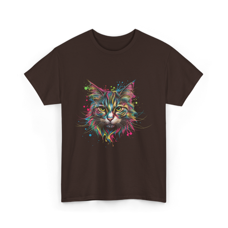 Colorful Cat Art Cat Lovers T-Shirt - Dark Chocolate