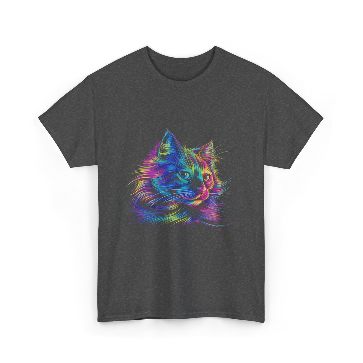 Colorful Cat Art Cat Lovers T-Shirt - Dark Heather