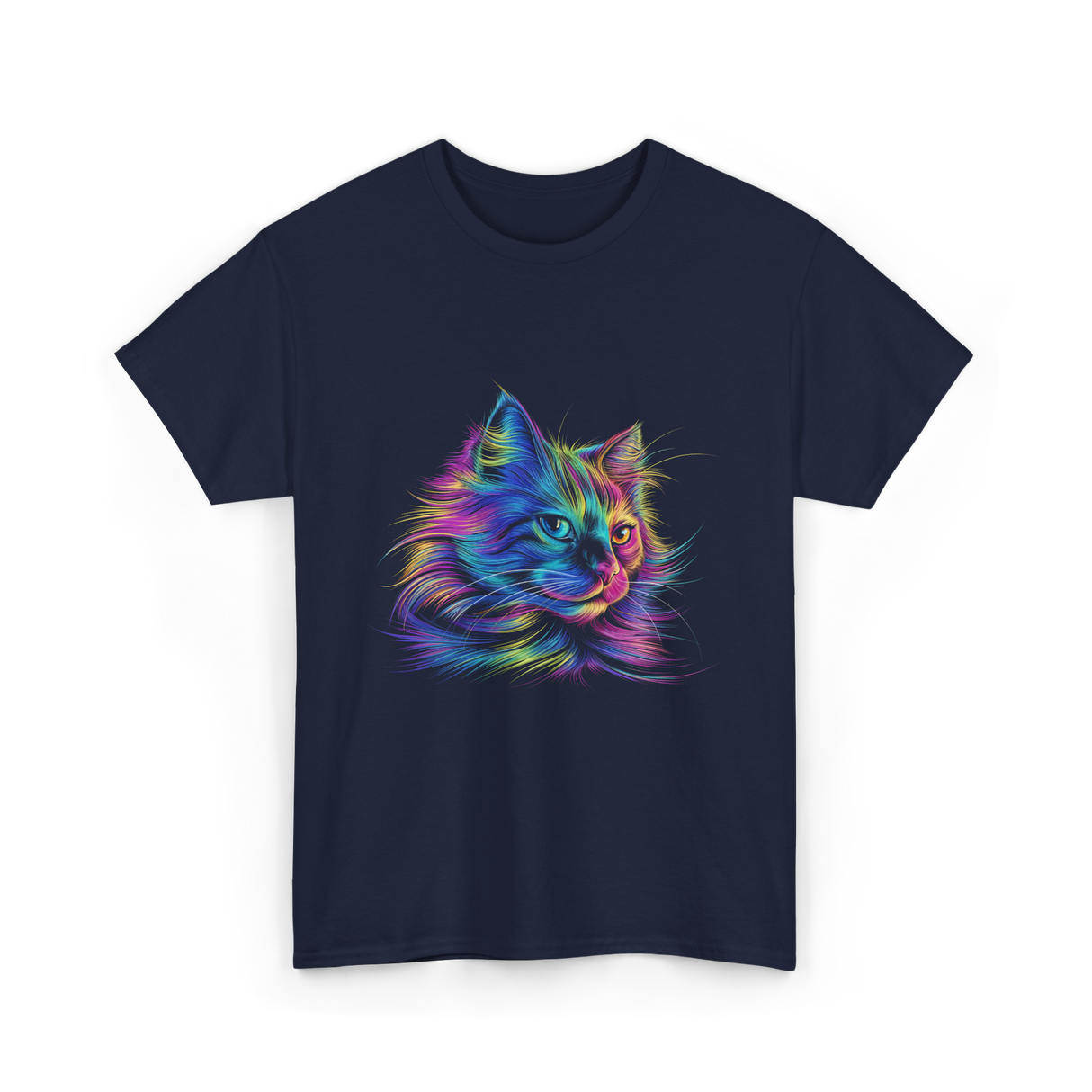 Colorful Cat Art Cat Lovers T-Shirt - Navy