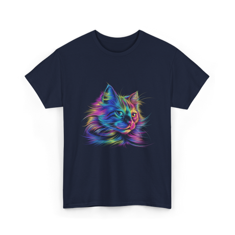 Colorful Cat Art Cat Lovers T-Shirt - Navy