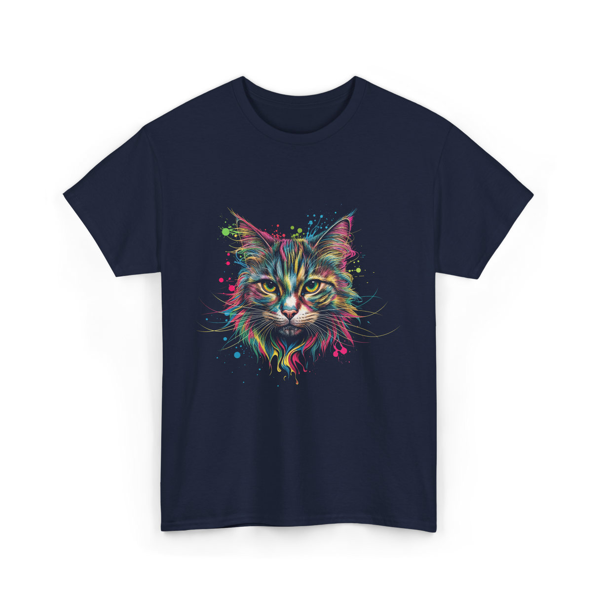 Colorful Cat Art Cat Lovers T-Shirt - Navy