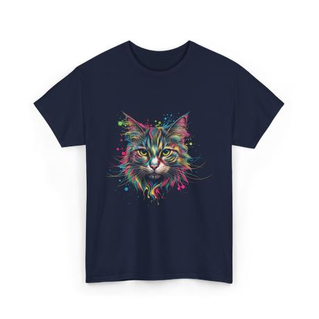 Colorful Cat Art Cat Lovers T-Shirt - Navy