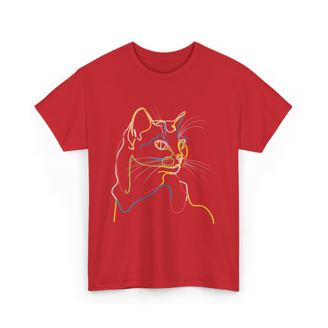 Colorful Cat Art Cat Lovers T-Shirt - Red