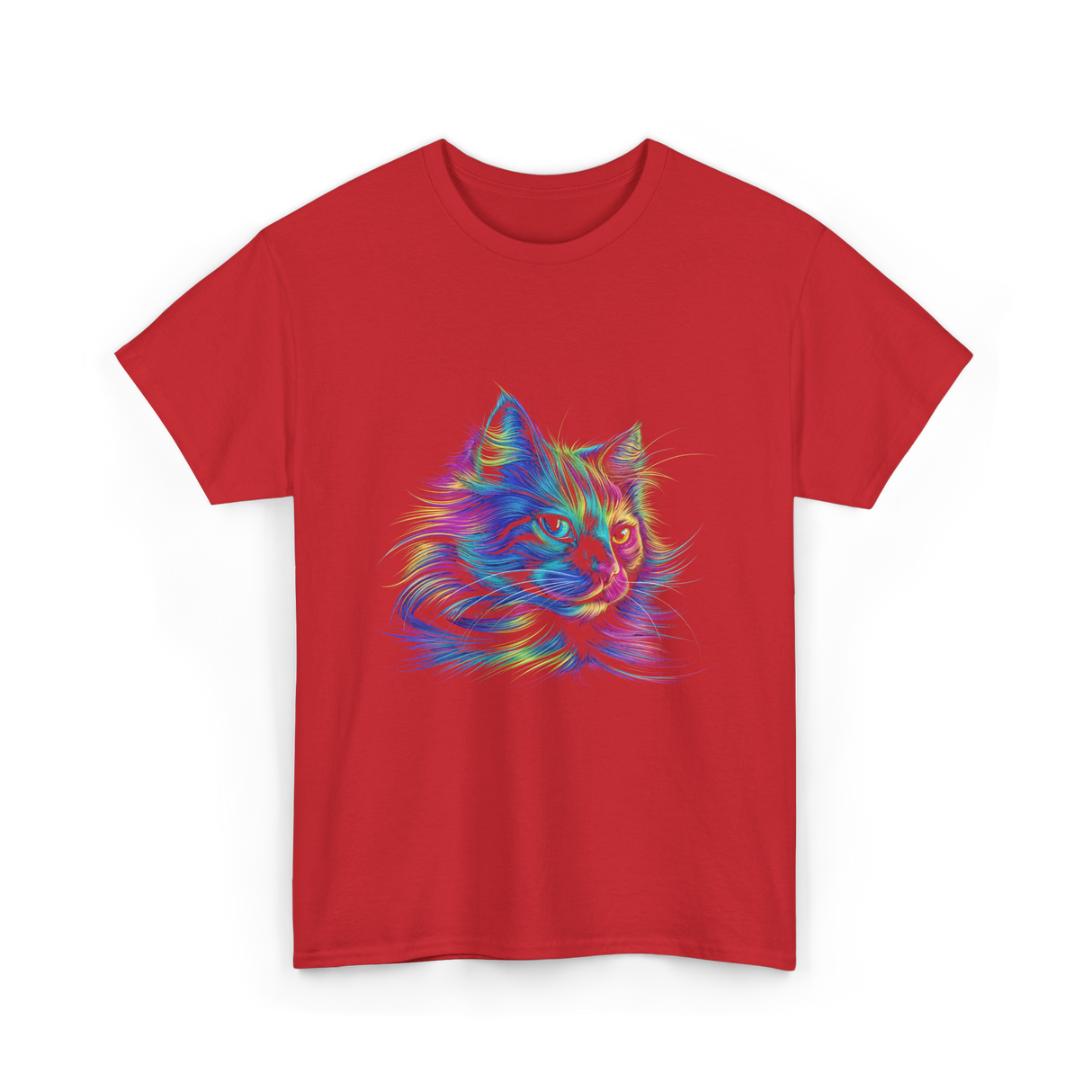 Colorful Cat Art Cat Lovers T-Shirt - Red