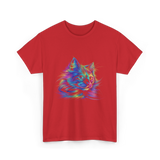 Colorful Cat Art Cat Lovers T-Shirt - Red