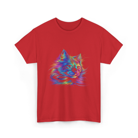 Colorful Cat Art Cat Lovers T-Shirt - Red