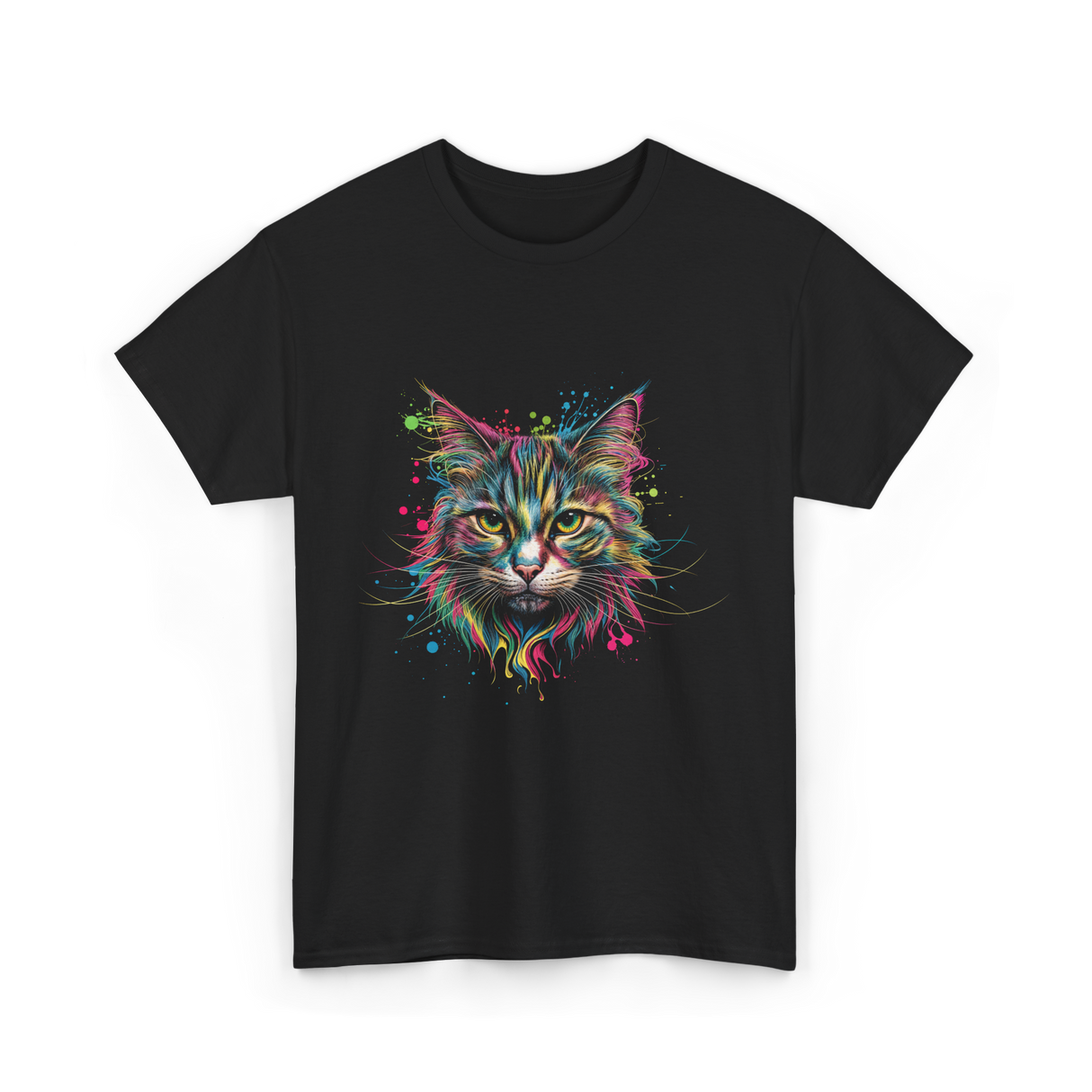 Colorful Cat Art Cat Lovers T-Shirt - Black