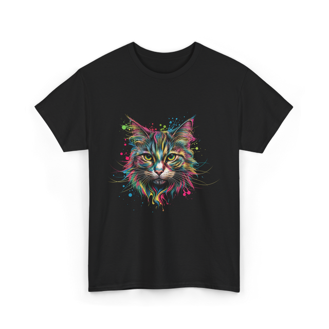 Colorful Cat Art Cat Lovers T-Shirt - Black