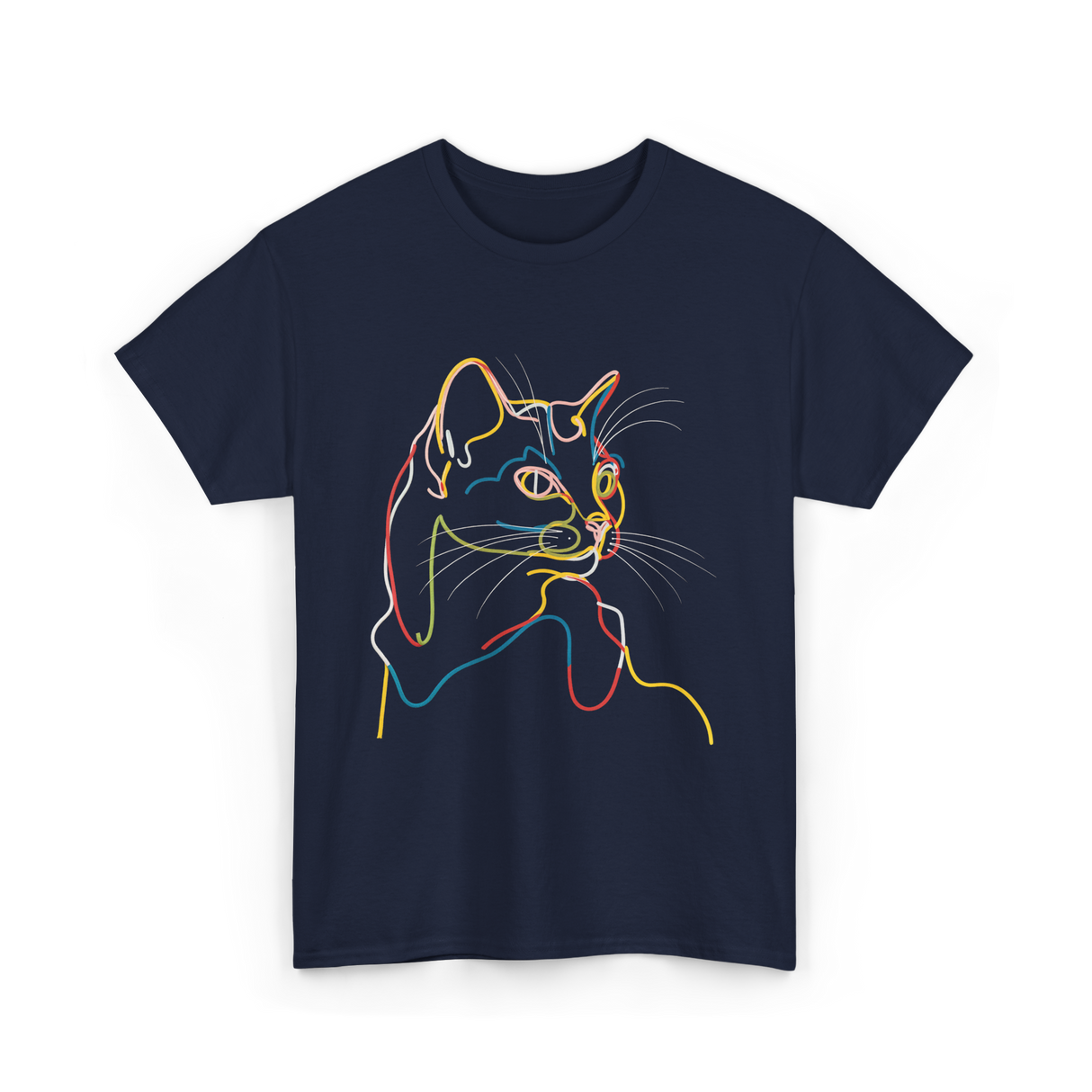 Colorful Cat Art Cat Lovers T-Shirt - Navy