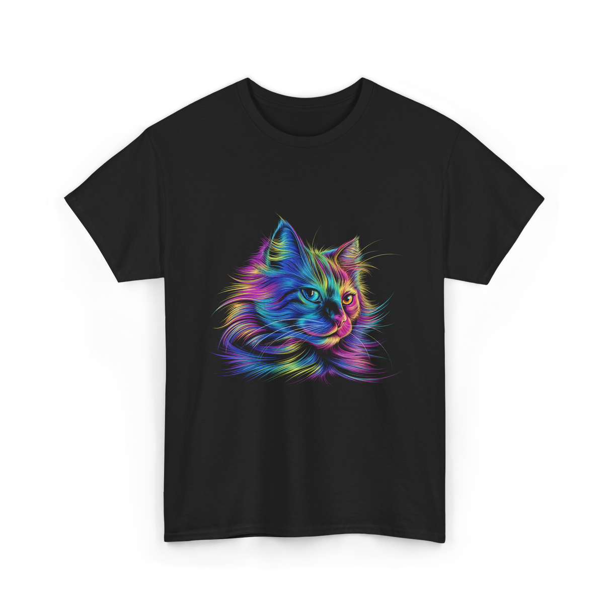 Colorful Cat Art Cat Lovers T-Shirt - Black