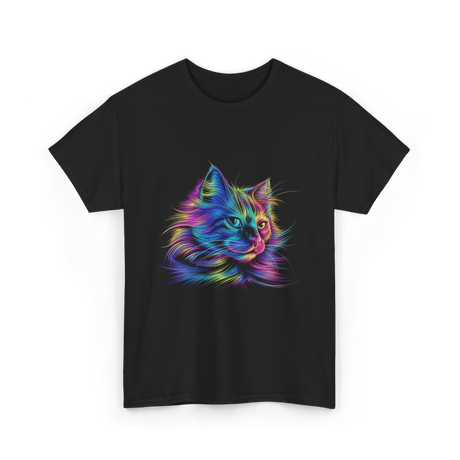 Colorful Cat Art Cat Lovers T-Shirt - Black