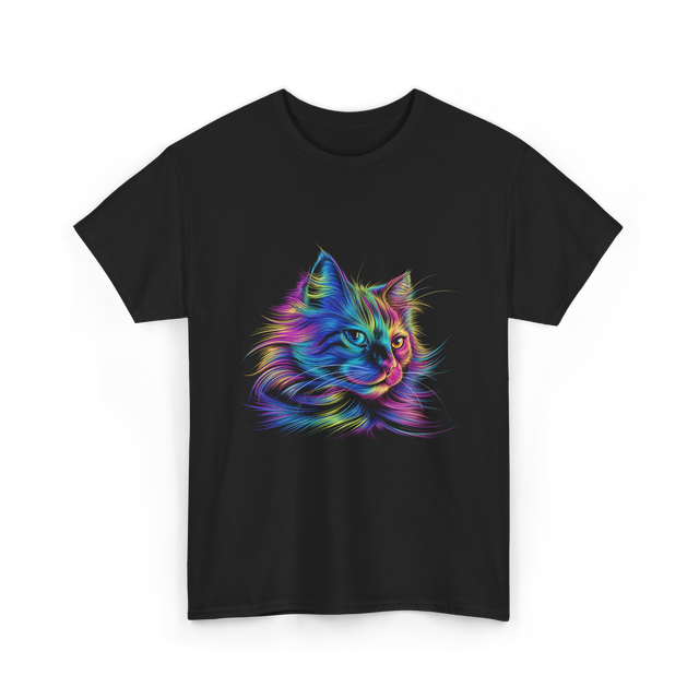 Colorful Cat Art Cat Lovers T-Shirt - Black