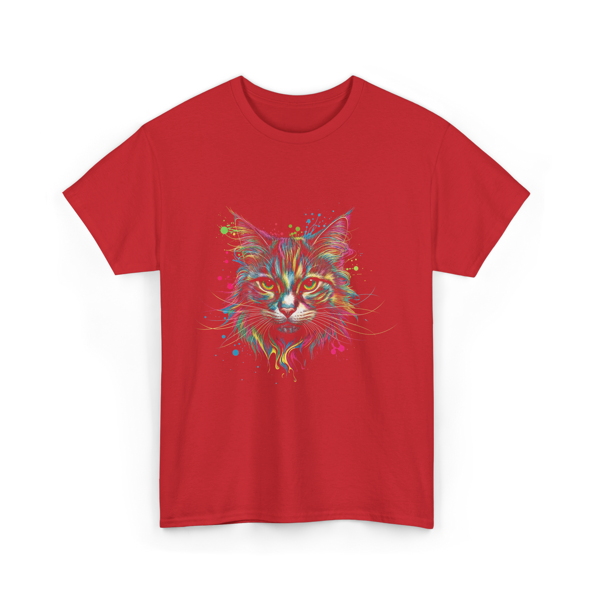 Colorful Cat Art Cat Lovers T-Shirt - Red