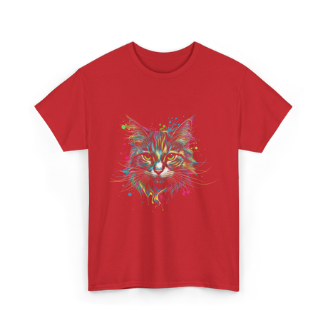 Colorful Cat Art Cat Lovers T-Shirt - Red