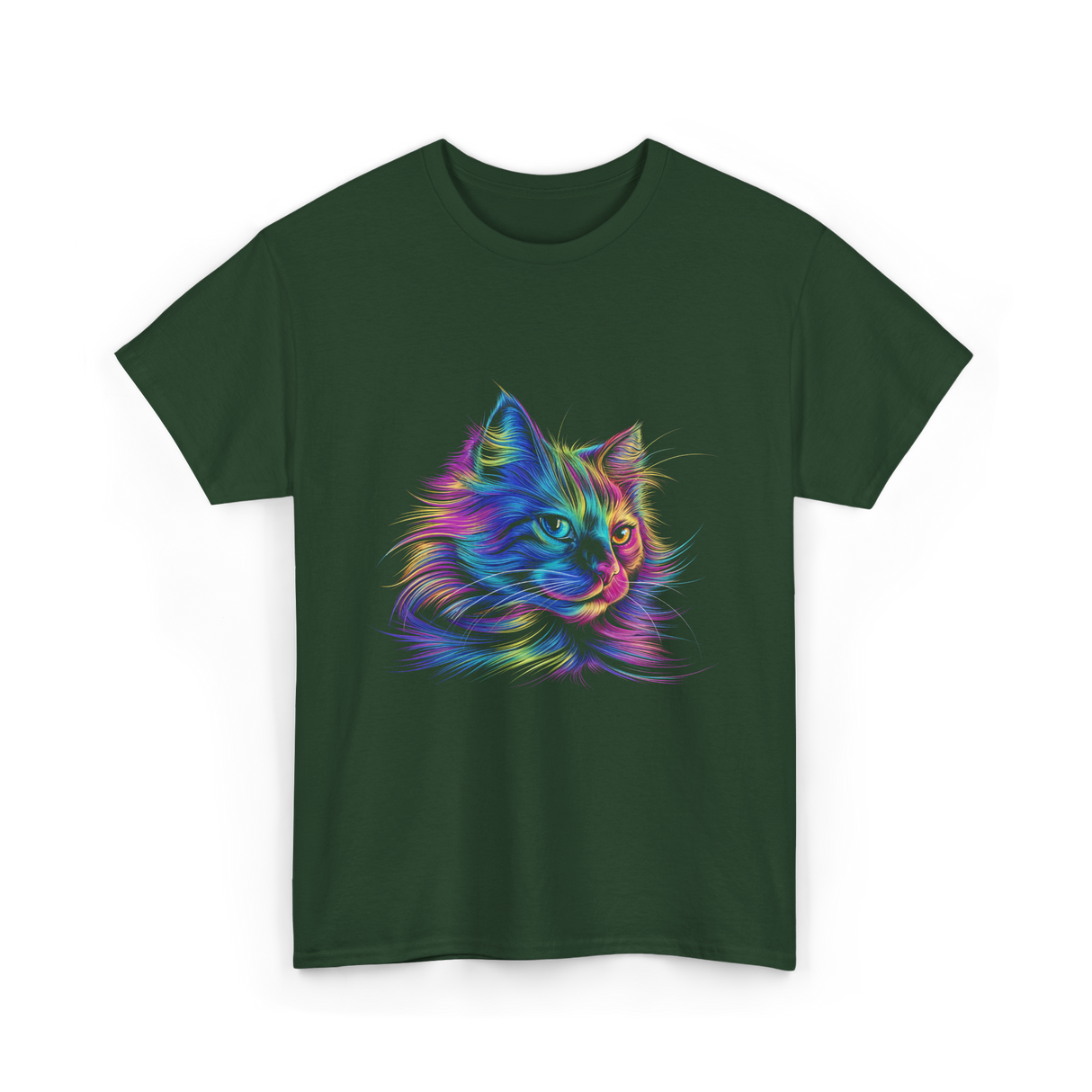 Colorful Cat Art Cat Lovers T-Shirt - Forest Green