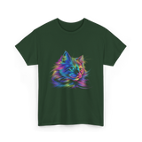 Colorful Cat Art Cat Lovers T-Shirt - Forest Green