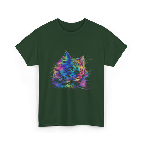 Colorful Cat Art Cat Lovers T-Shirt - Forest Green