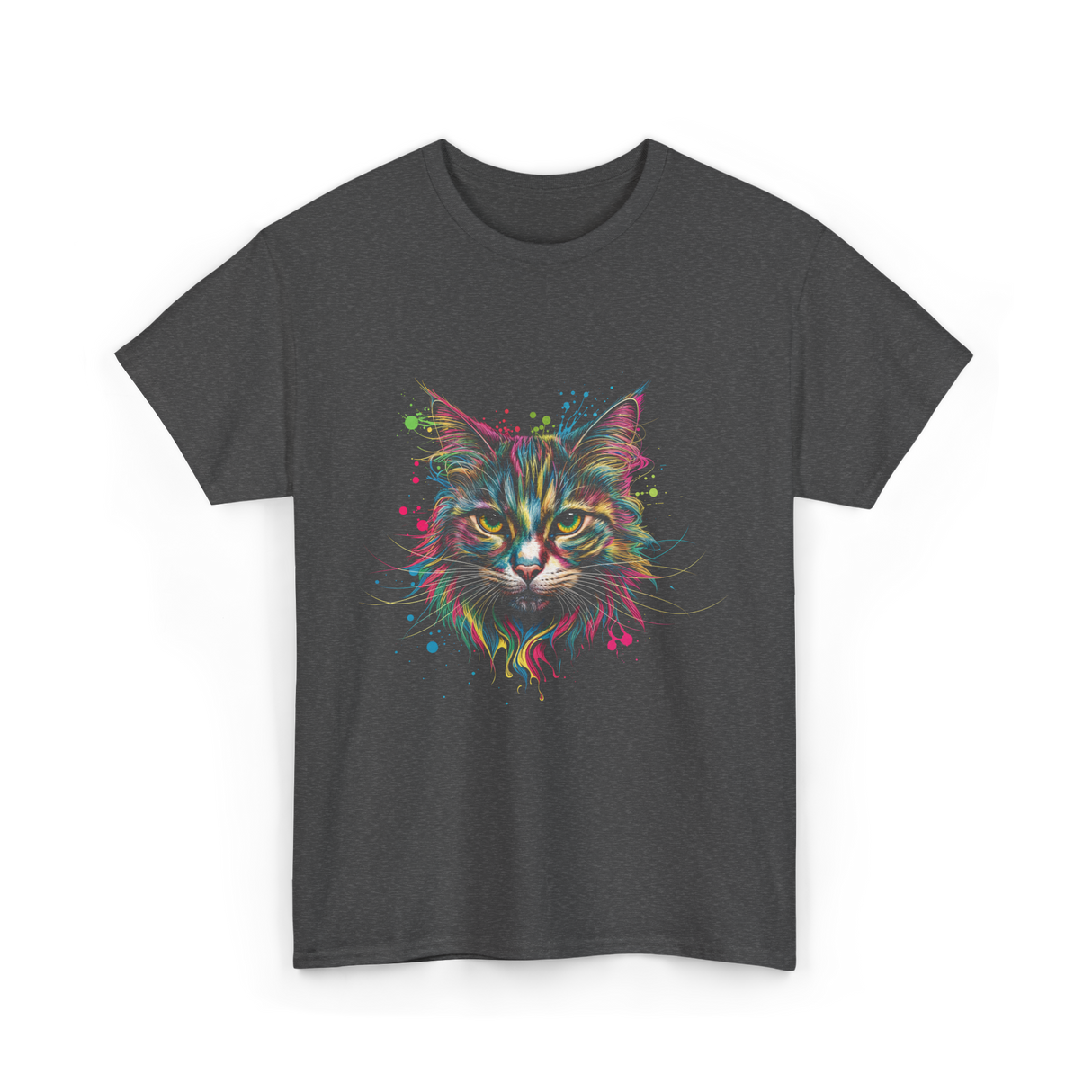 Colorful Cat Art Cat Lovers T-Shirt - Dark Heather