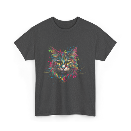 Colorful Cat Art Cat Lovers T-Shirt - Dark Heather