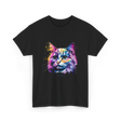 Colorful Cat Art Cat T-Shirt - Black