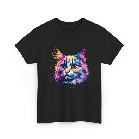 Colorful Cat Art Cat T-Shirt - Black