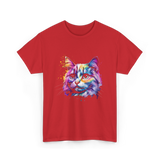 Colorful Cat Art Cat T-Shirt - Red