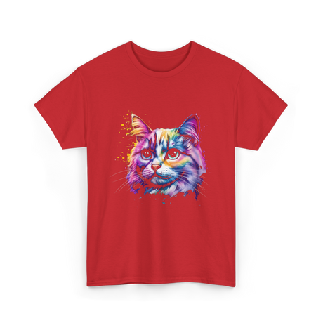 Colorful Cat Art Cat T-Shirt - Red