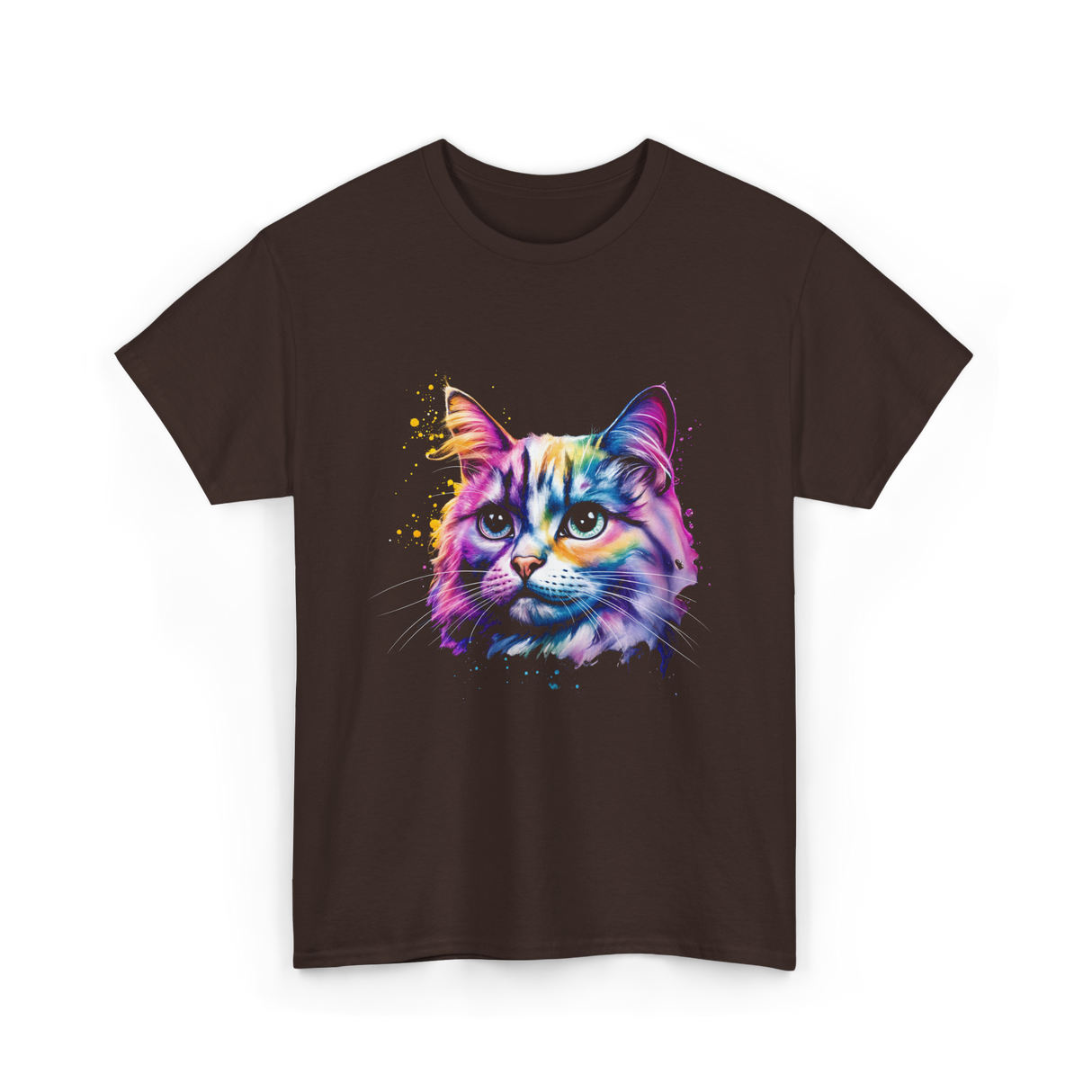 Colorful Cat Art Cat T-Shirt - Dark Chocolate