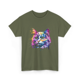 Colorful Cat Art Cat T-Shirt - Military Green