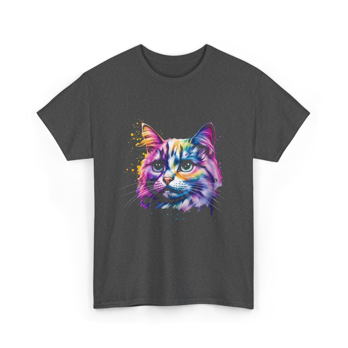 Colorful Cat Art Cat T-Shirt - Dark Heather