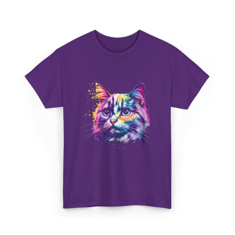 Colorful Cat Art Cat T-Shirt - Purple