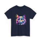 Colorful Cat Art Cat T-Shirt - Navy