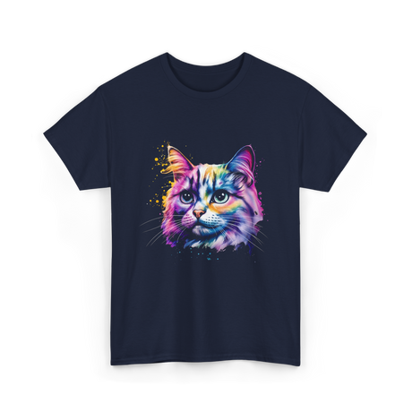 Colorful Cat Art Cat T-Shirt - Navy