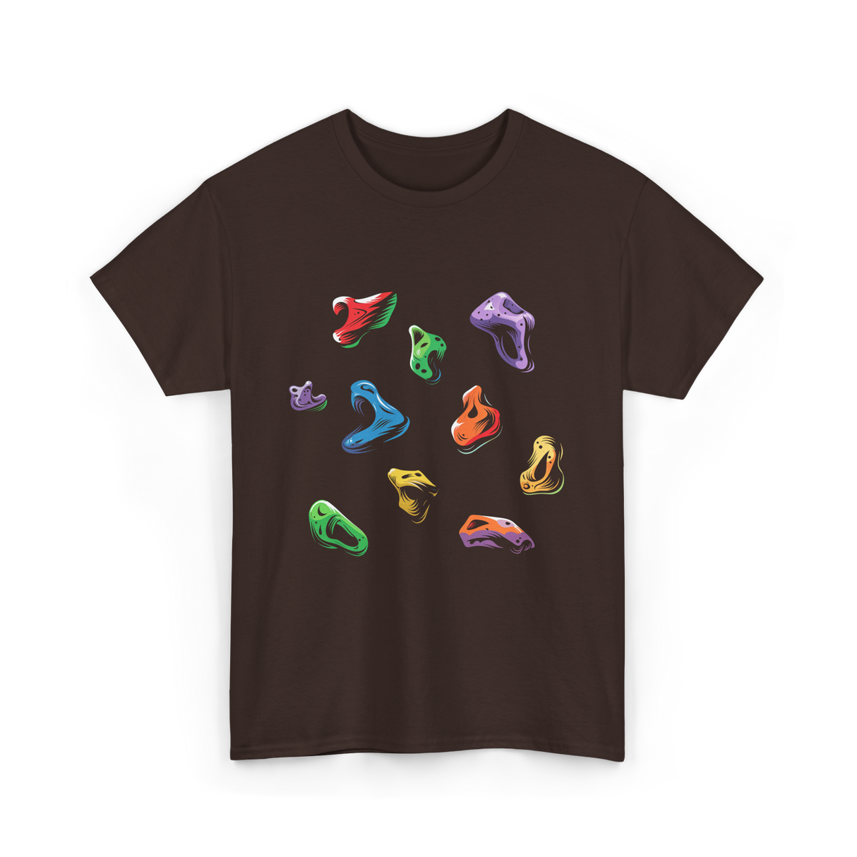 Colorful Climbing Holds Rock Climbing T-Shirt - Dark Chocolate