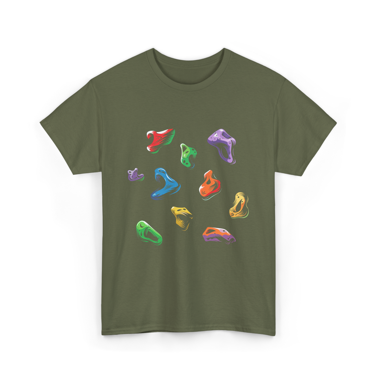 Colorful Climbing Holds Rock Climbing T-Shirt - Military Green