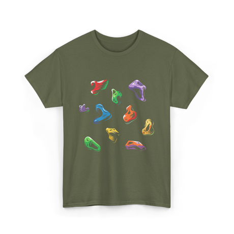 Colorful Climbing Holds Rock Climbing T-Shirt - Military Green