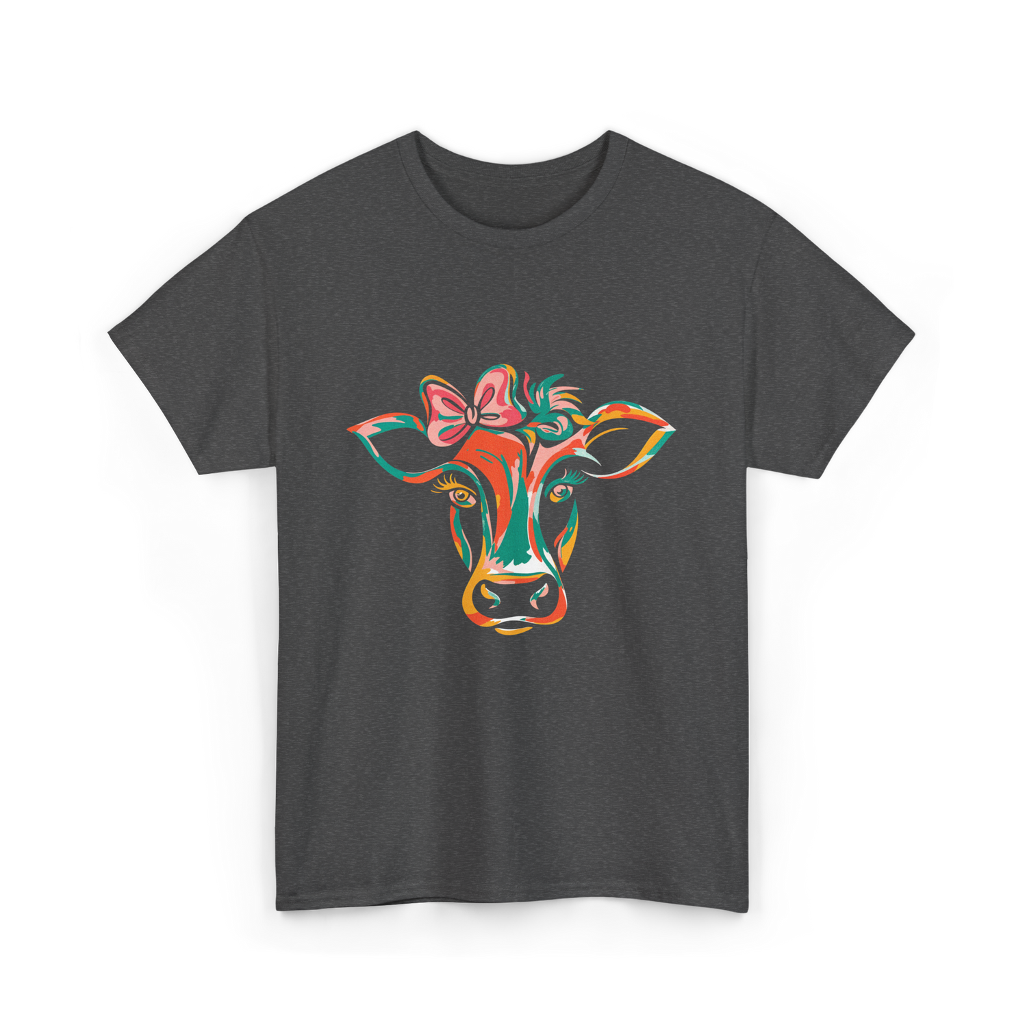 Colorful Cow Art Cow Decor T-Shirt - Dark Heather