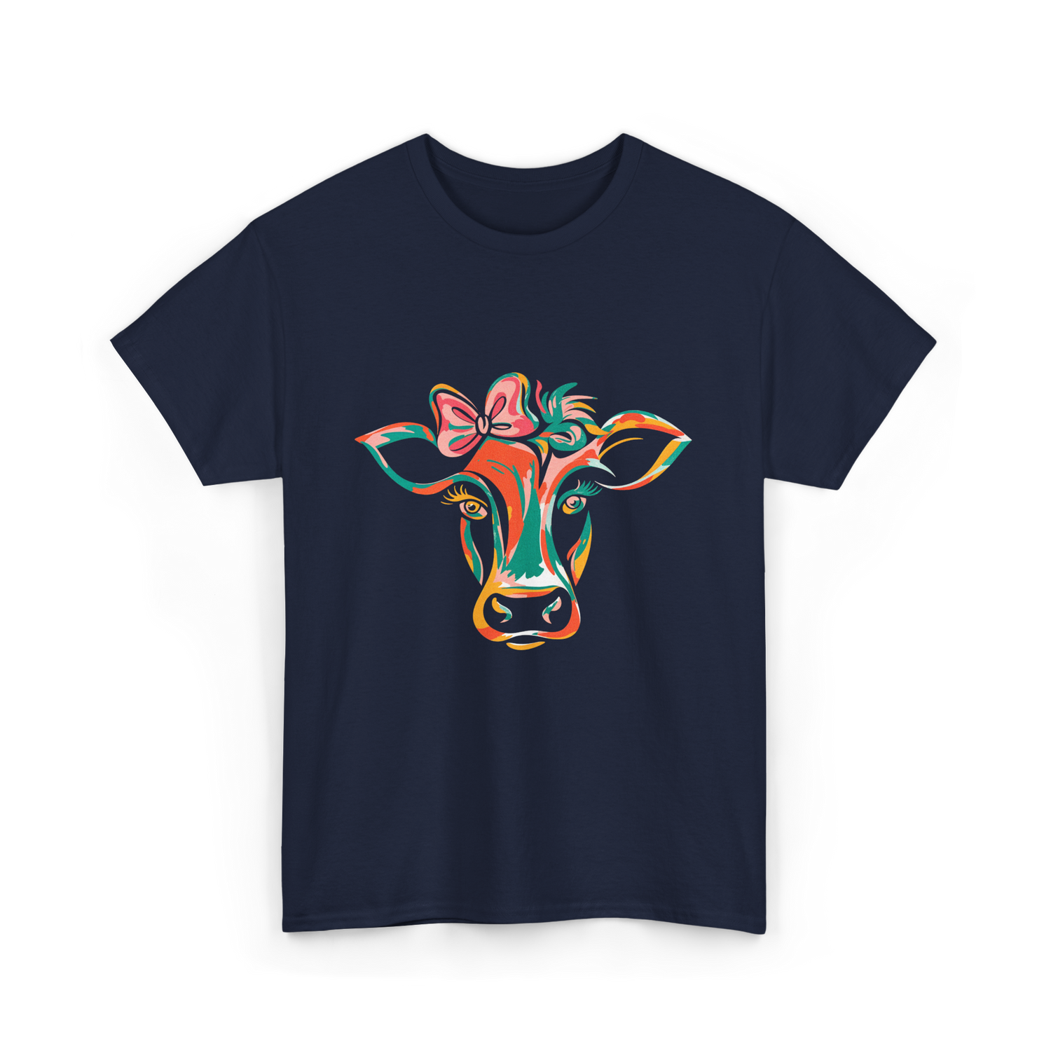 Colorful Cow Art Cow Decor T-Shirt - Navy