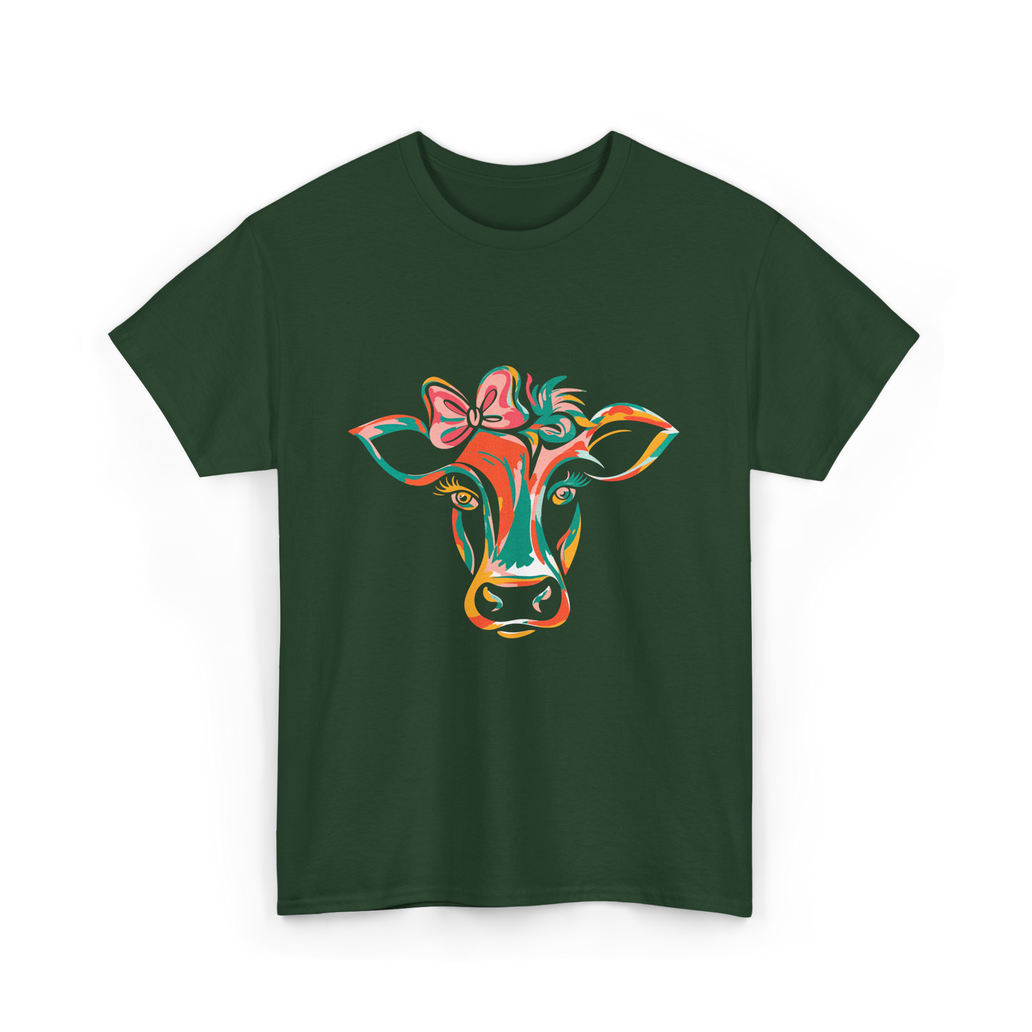 Colorful Cow Art Cow Decor T-Shirt - Forest Green