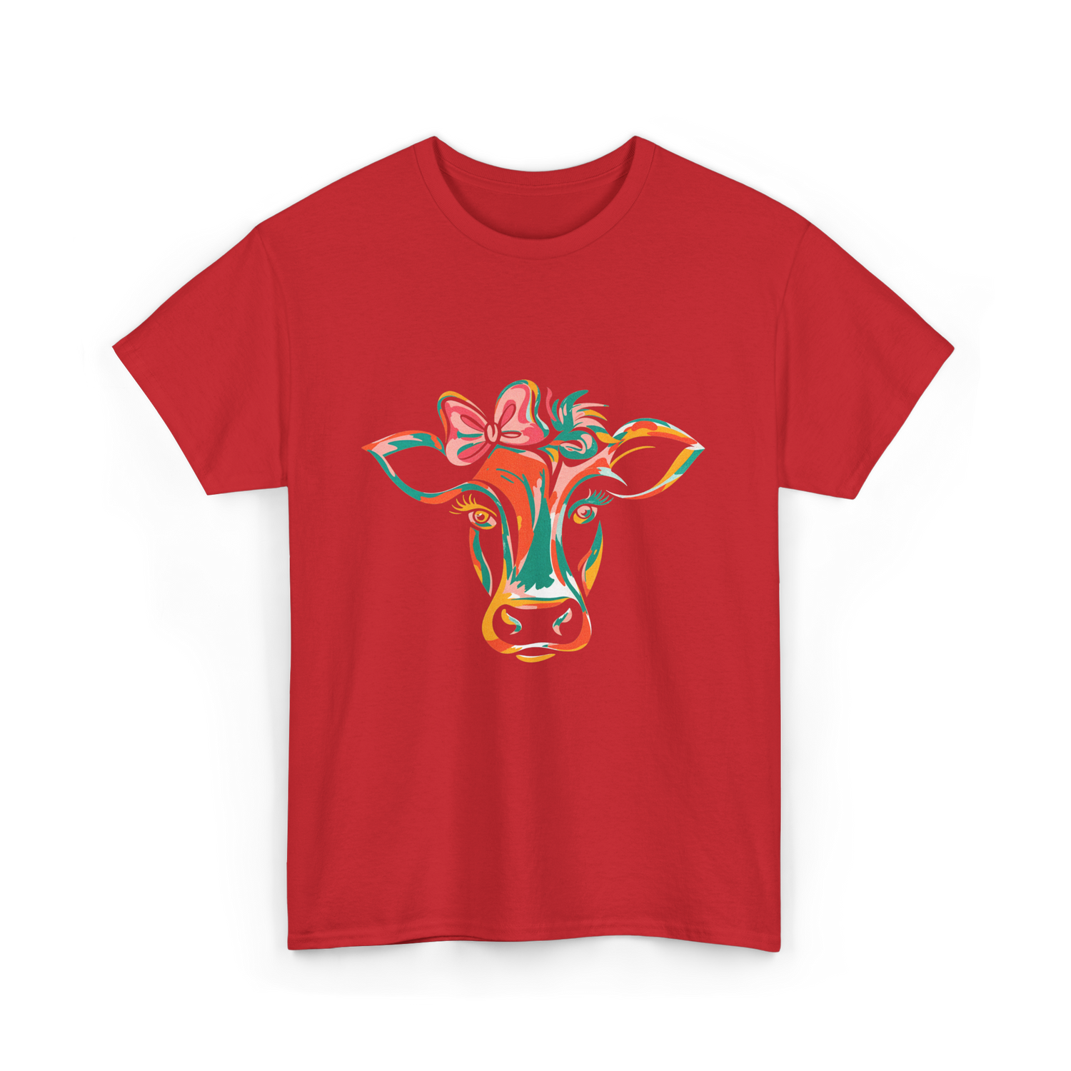 Colorful Cow Art Cow Decor T-Shirt - Red