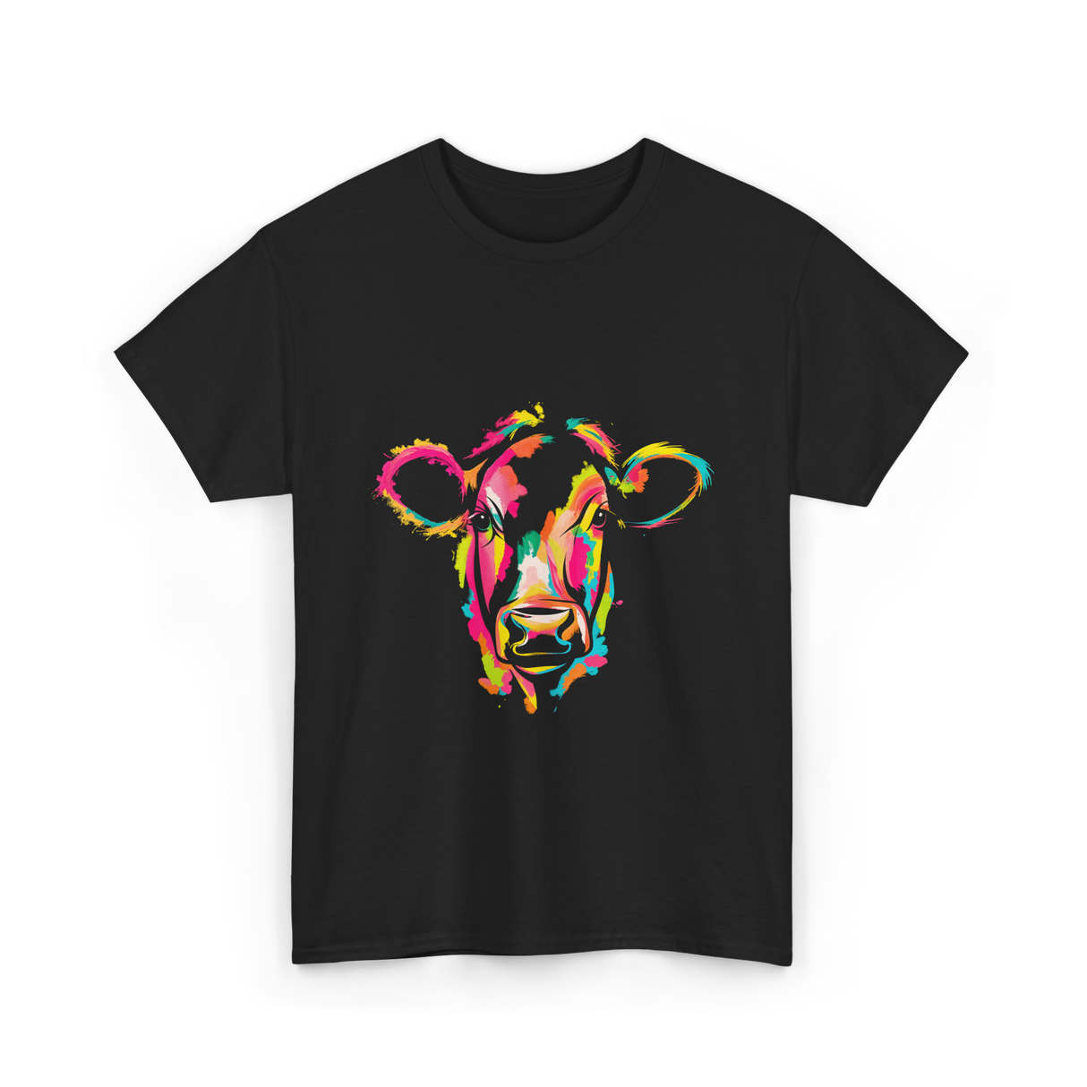 Colorful Cow Art Cow T-Shirt - Black